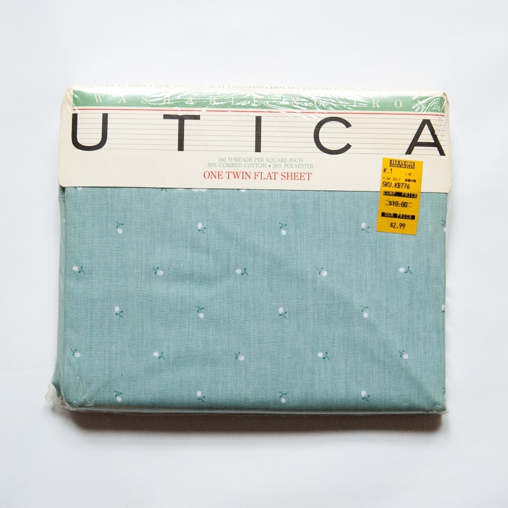 Twin Flat Sheet | Vintage Utica Candlelight Deadstock | 80s Floral Percale 3C